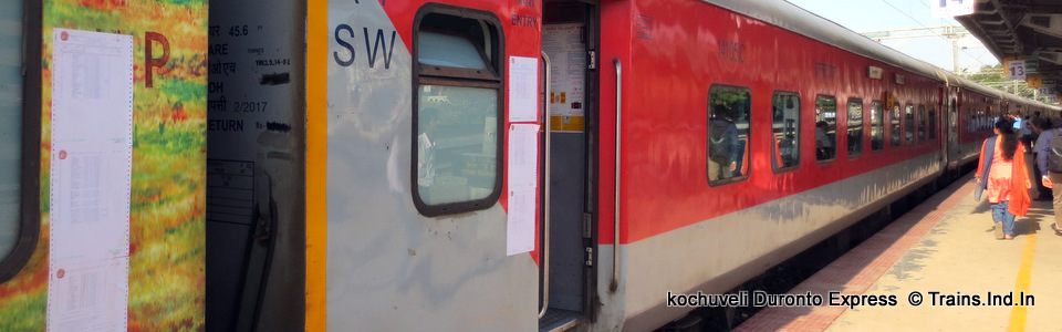 kochuveli Duronto Express . The reservation chart are pasted next to the door.